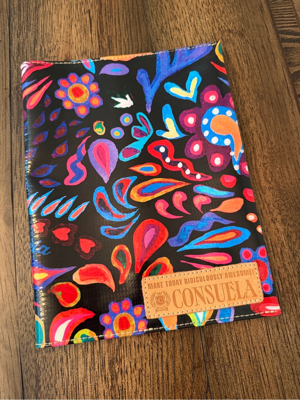 Consuela Sophie Black Floral Paisley Notebook Cover with Bright Accents Leather